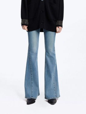 Side Paneled Flared Jeans Calm Aesthetic Raw Hem Design