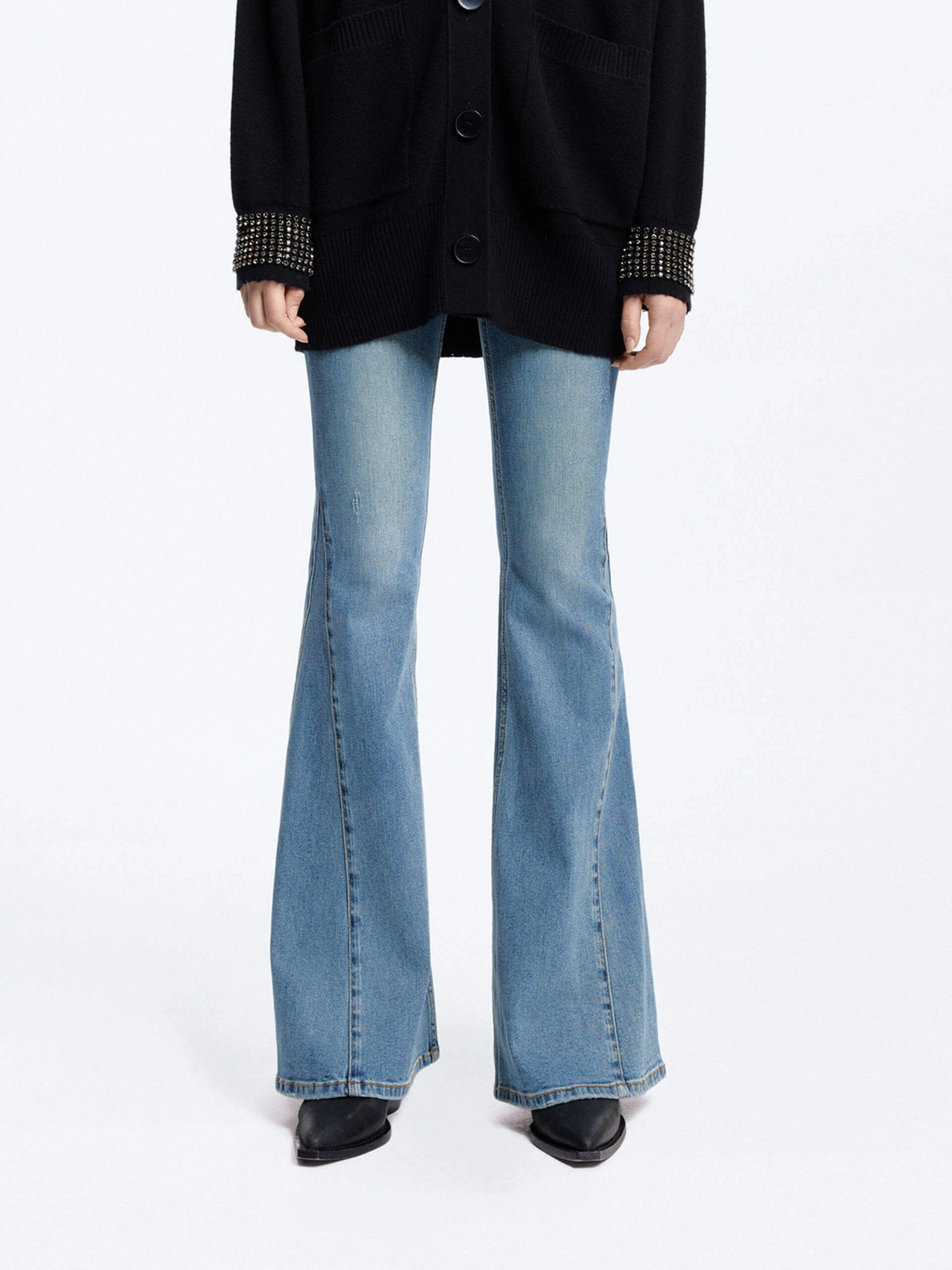 Stylish Casual Side Paneled Flared Jeans