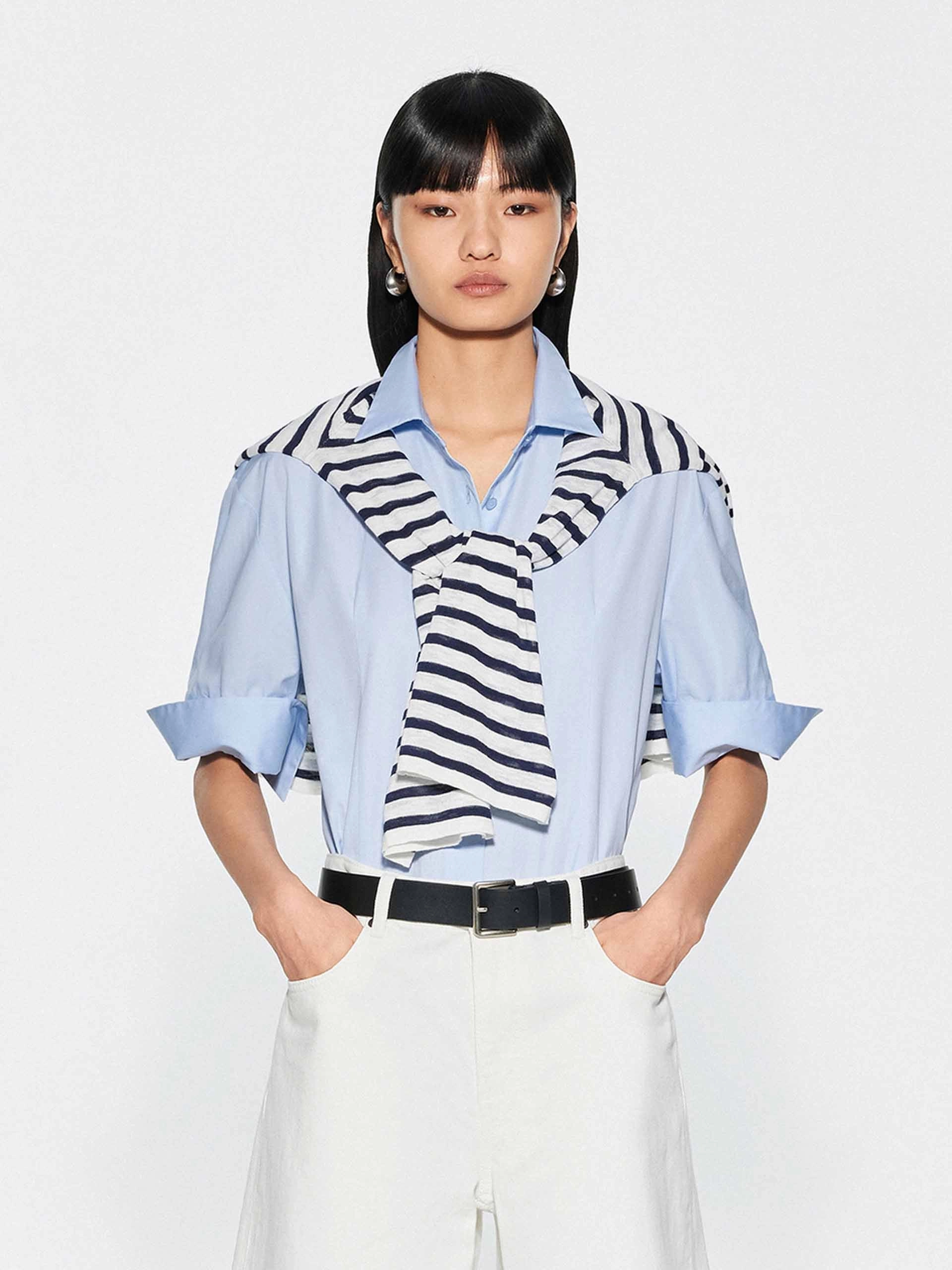 Raglan Sleeve Tunic top Pure Color Cotton Shirt