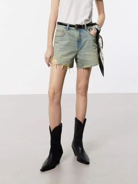 Denim Distressed Detail Shorts Clean Fit