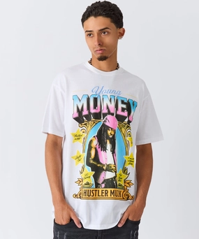 Lil Wayne Hustler Muzik Short Sleeve Tee - White Adjustable Shoulder Straps Reinforced Shoulder Panels