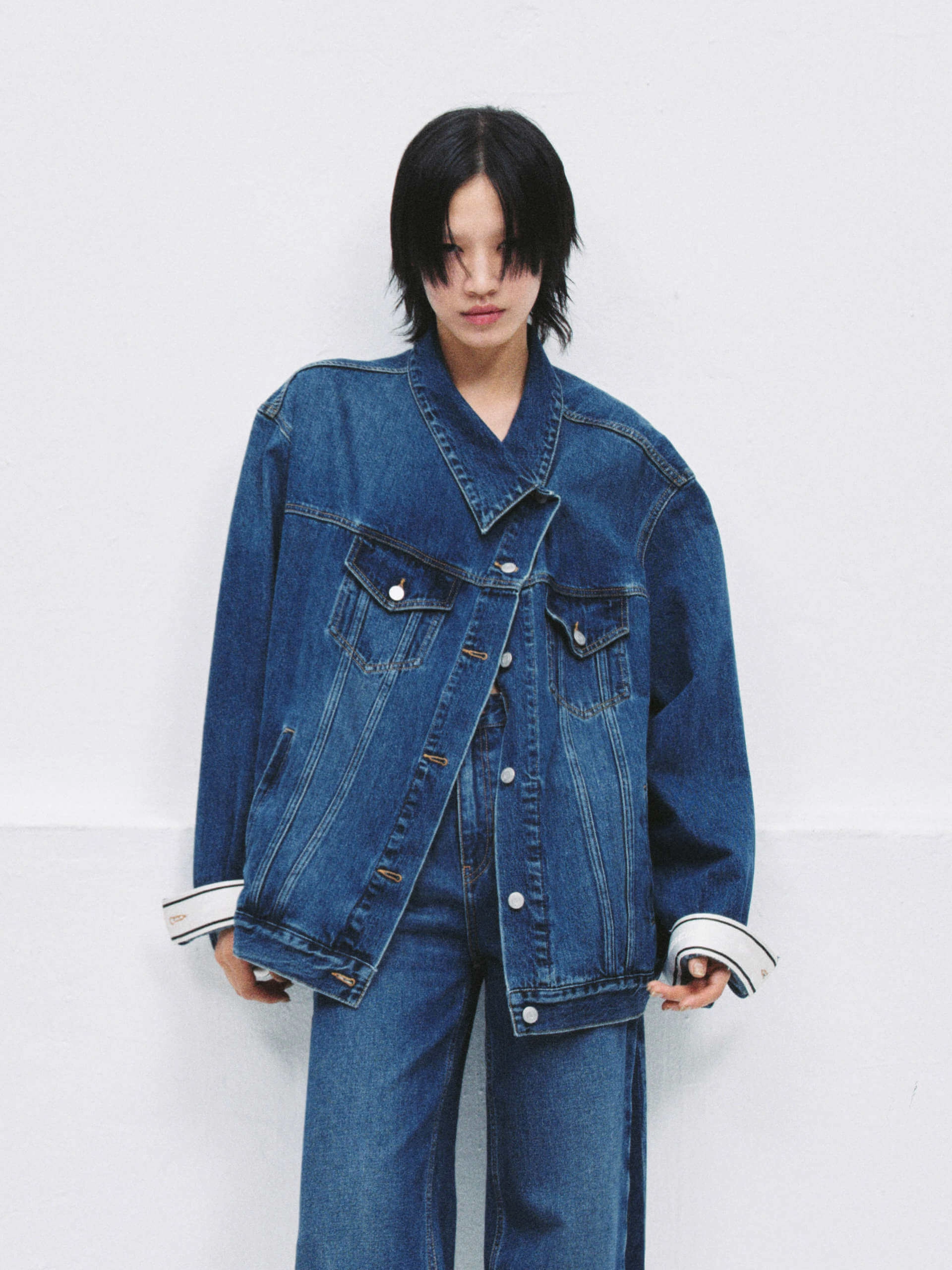 Denim Cotton Jacket Double Layered Hood Assembly