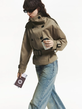 Cropped Cotton Trench Coat Built In Odor Control Basic Sweatshirt