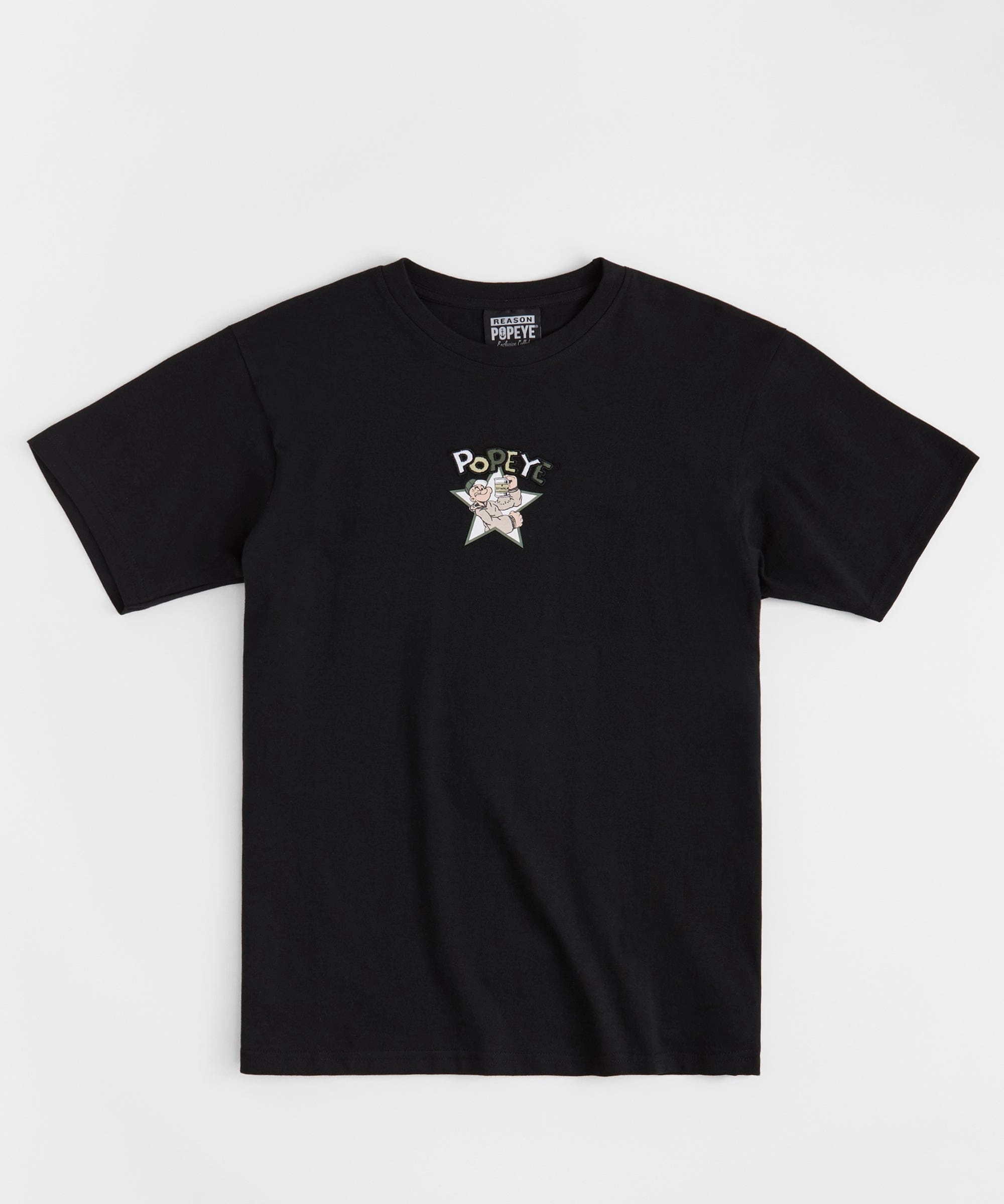 Popeye Mugshot Embroidered Short Sleeve Tee - Black AdjustableDrawstring
