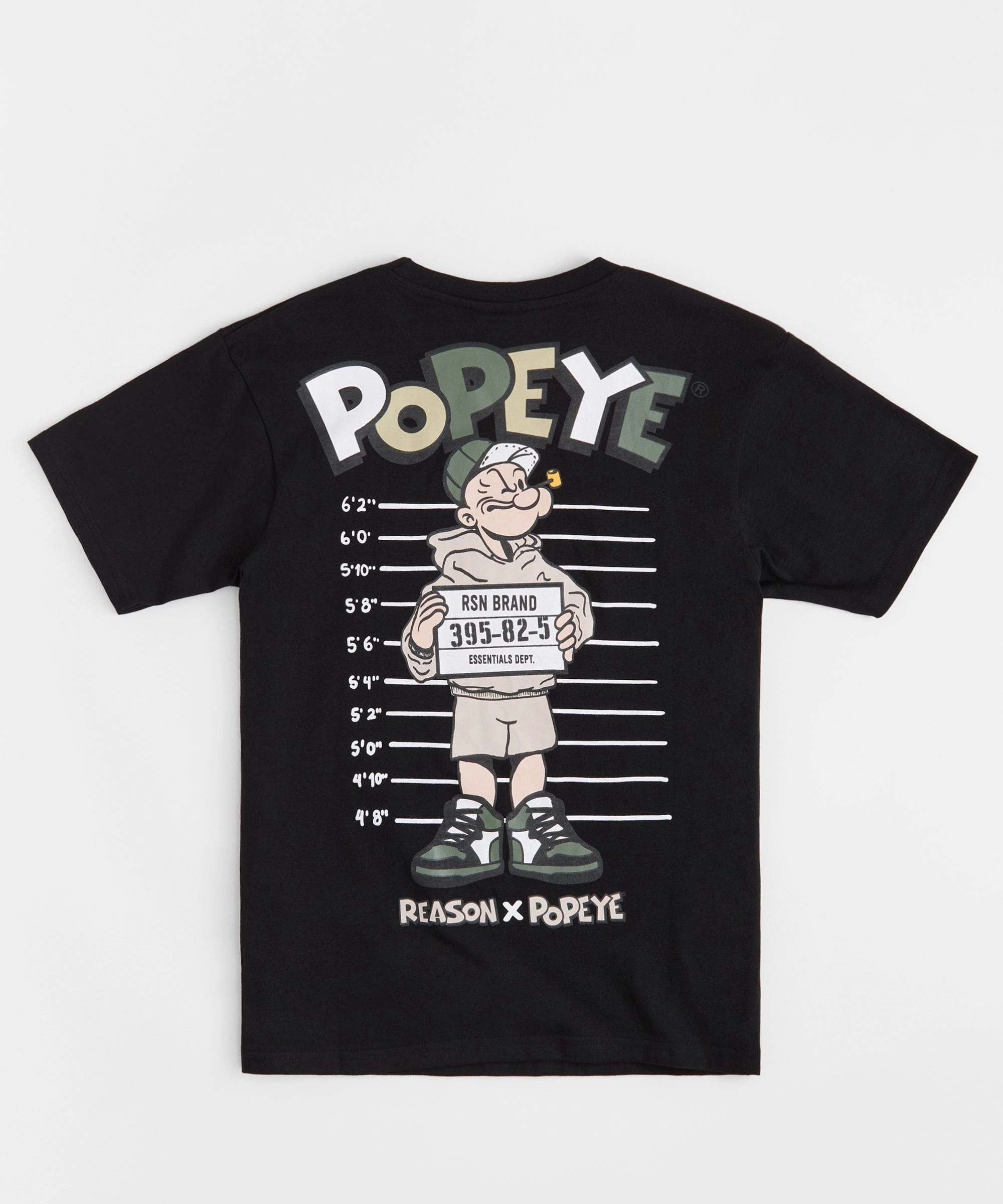 Popeye Mugshot Embroidered Short Sleeve Tee - Black Stretch Fit Top