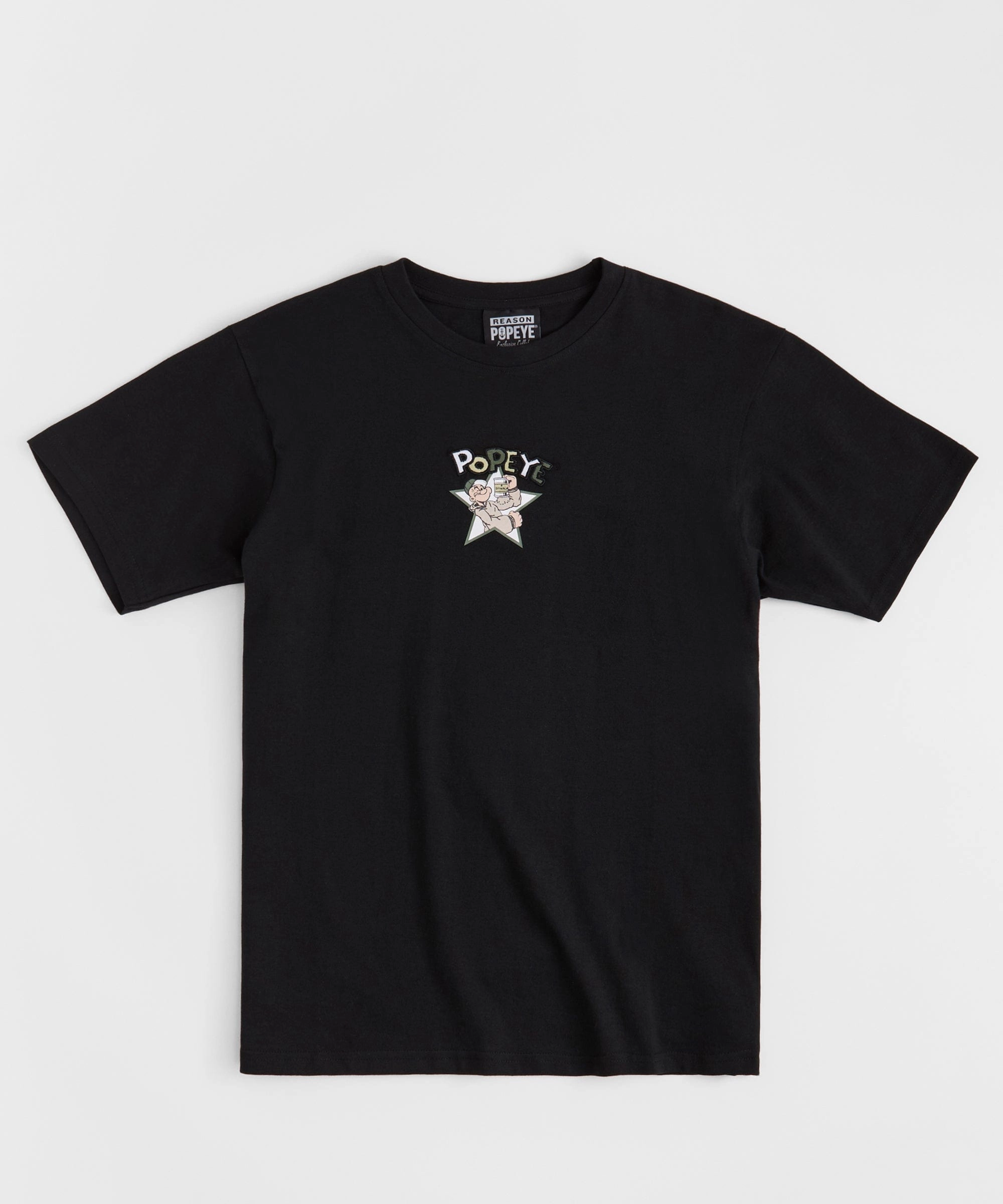 QuickReleaseFastenings Anti Slip Shoulder Padding Popeye Mugshot Embroidered Short Sleeve Tee - Black