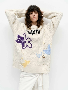 Graffiti Distressed Knit Sweater QuickDry Performance Unlined Design