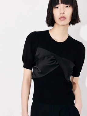 Oversized Silhouette Patch Detail Ribbed Top