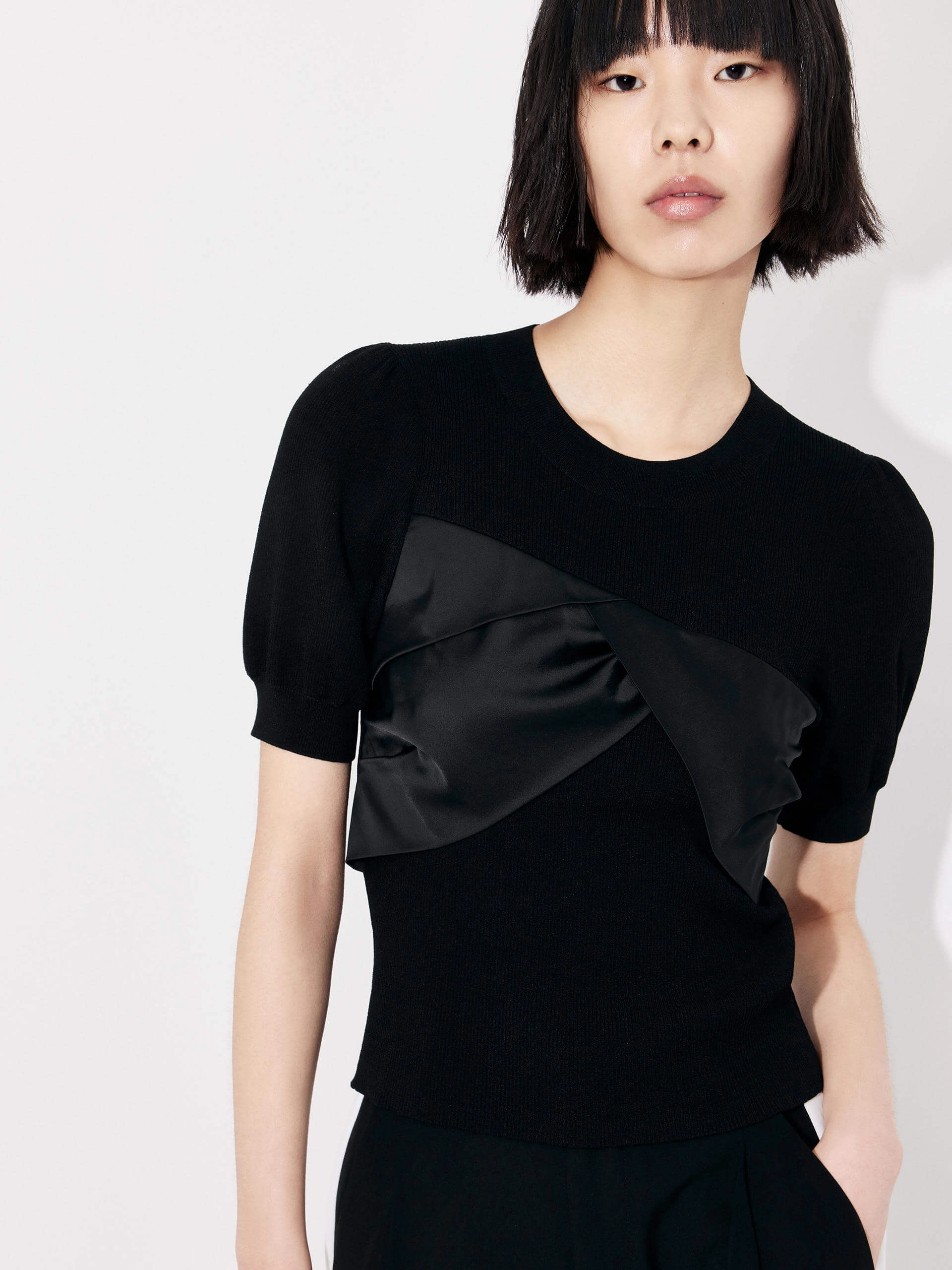 Oversized Silhouette Patch Detail Ribbed Top