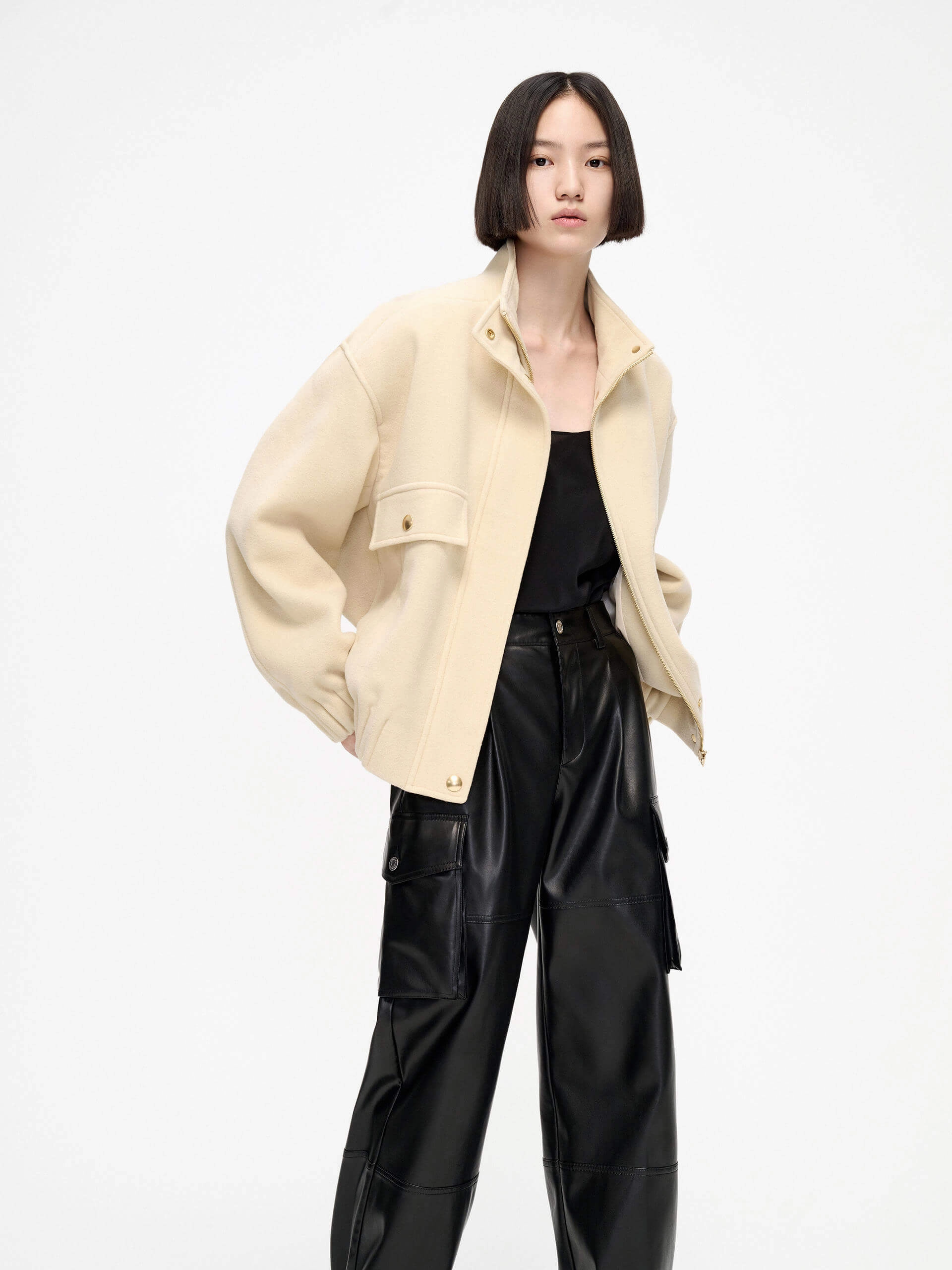 Sleek Comfort Wool Blend Zipper Jacket