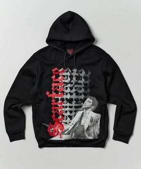 Scarface Old English Hoodie - Black Soft Texture Contrast Topstitching Detail