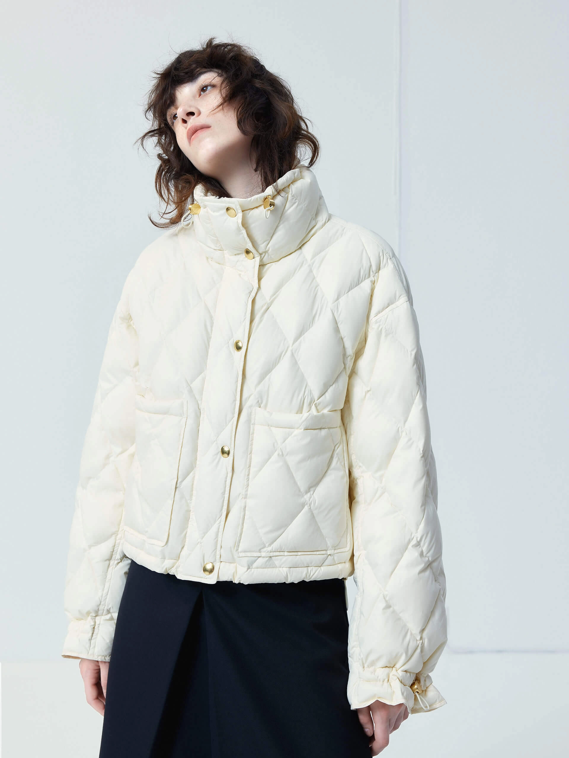 Flexible Fleece Lining Light Weight High Collar Cropped Down Jacket