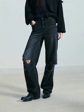 Clean Finish Beading Detail Ripped Jeans