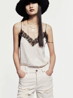 Sporty T-shirt Lace Trimmed Cami Top