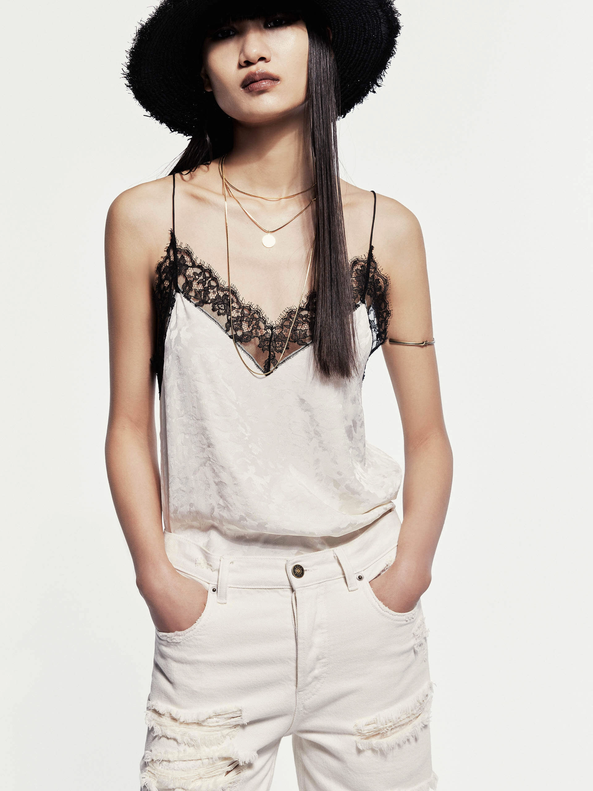 Sporty T-shirt Lace Trimmed Cami Top