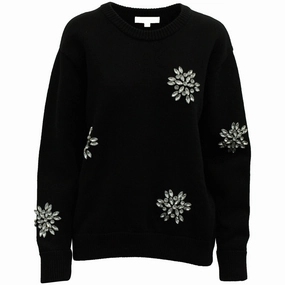 Ergonomic Sleeve Design Michael Kors Crystal Snow Flakes Sweatshirt in Black Cotton