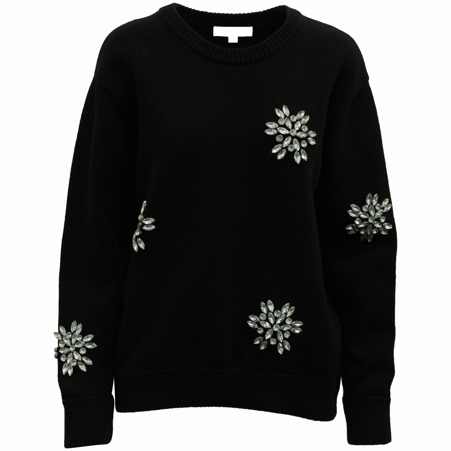 Ergonomic Sleeve Design Michael Kors Crystal Snow Flakes Sweatshirt in Black Cotton