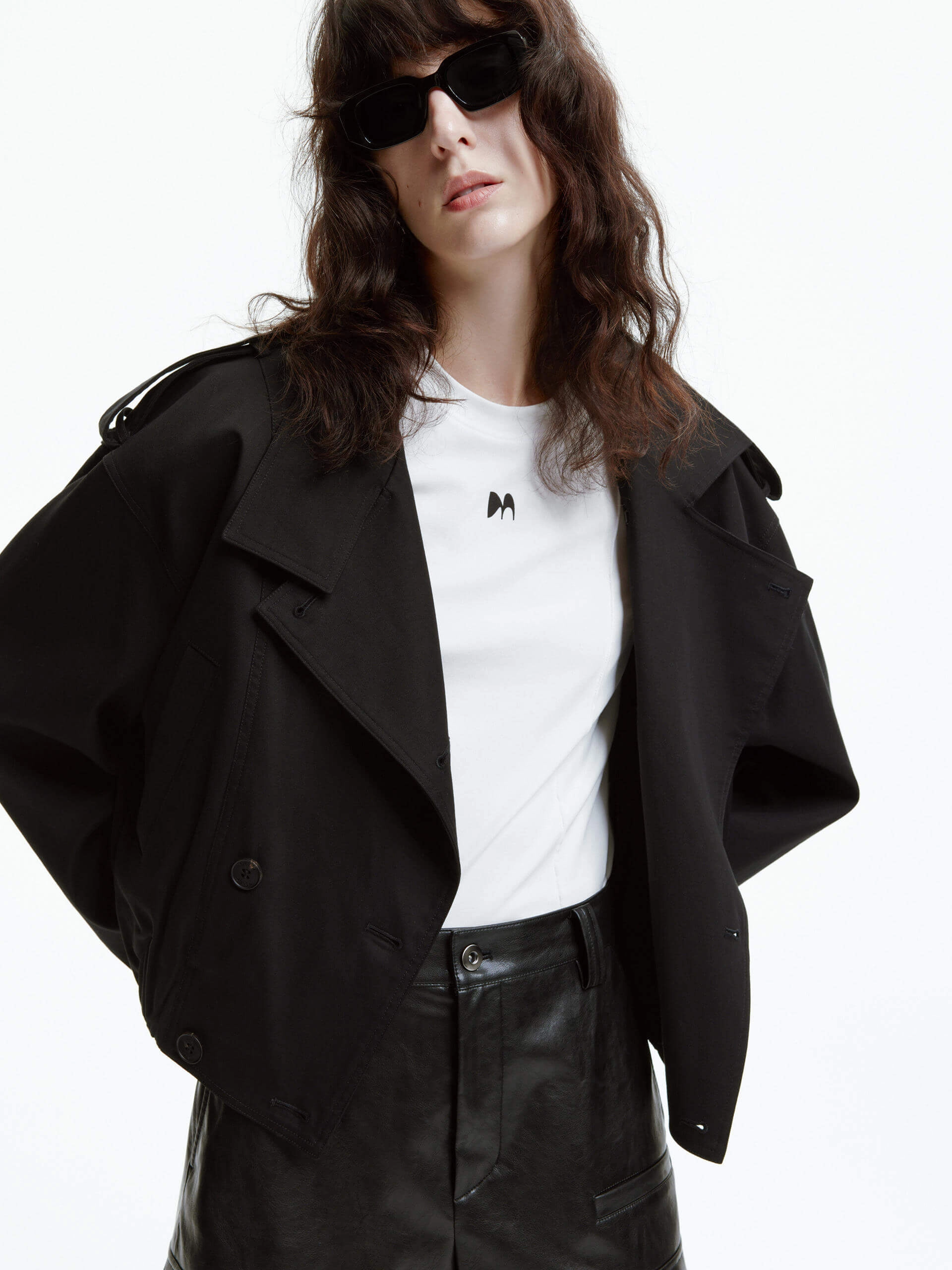 Wide Collar Cropped Jacket Simple Urban Layer