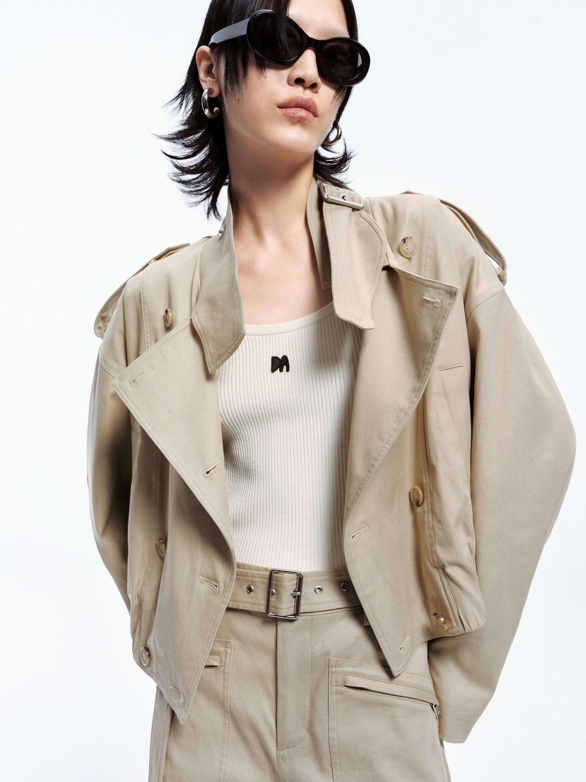 Wide Collar Cropped Jacket Thermal Lining