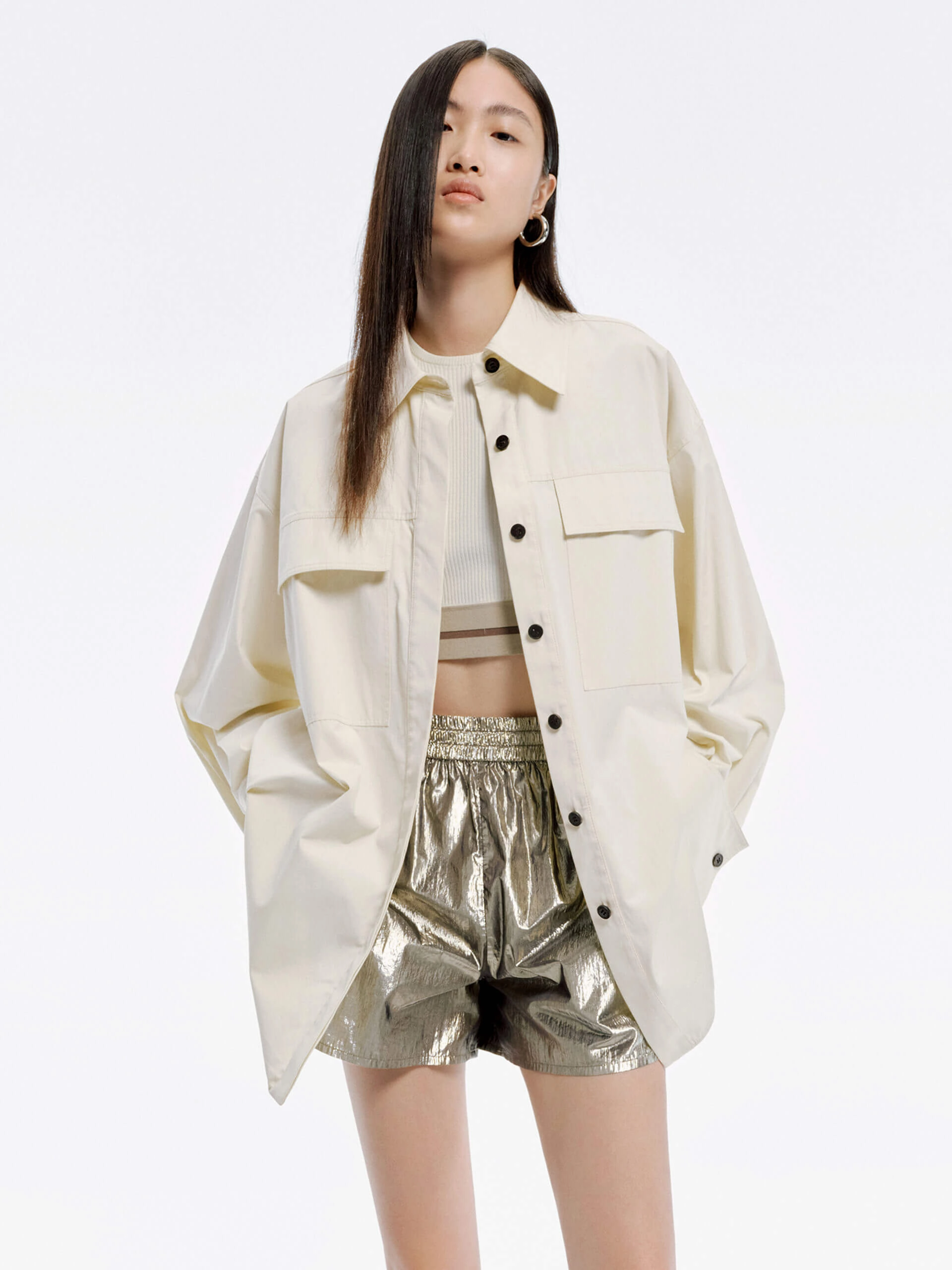 Loose Fit Front Pocket Shirt Jacket