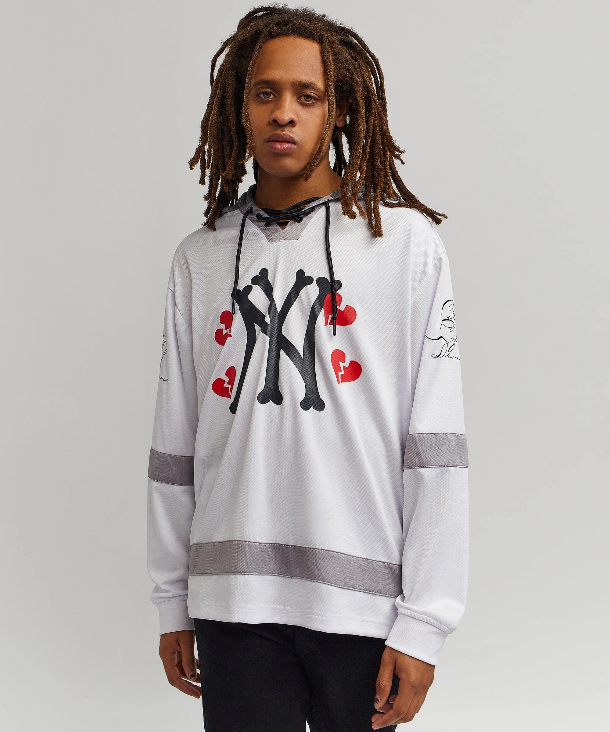 HiddenVentilationPockets Sporty Sweatshirt NY Crossbone Hockey Jersey