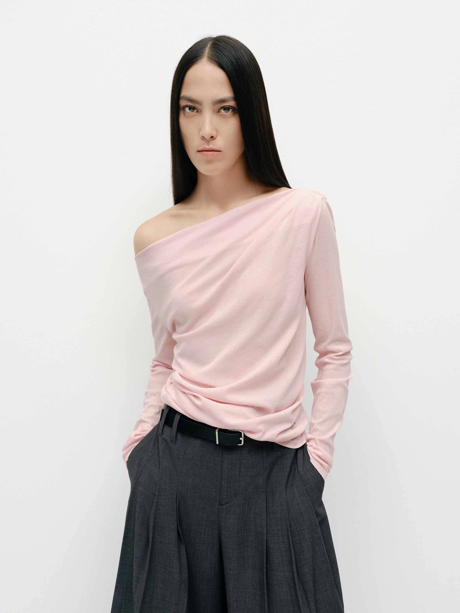ReflectiveTrim Off Shoulder Cotton Top