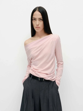 ReflectiveTrim Off Shoulder Cotton Top