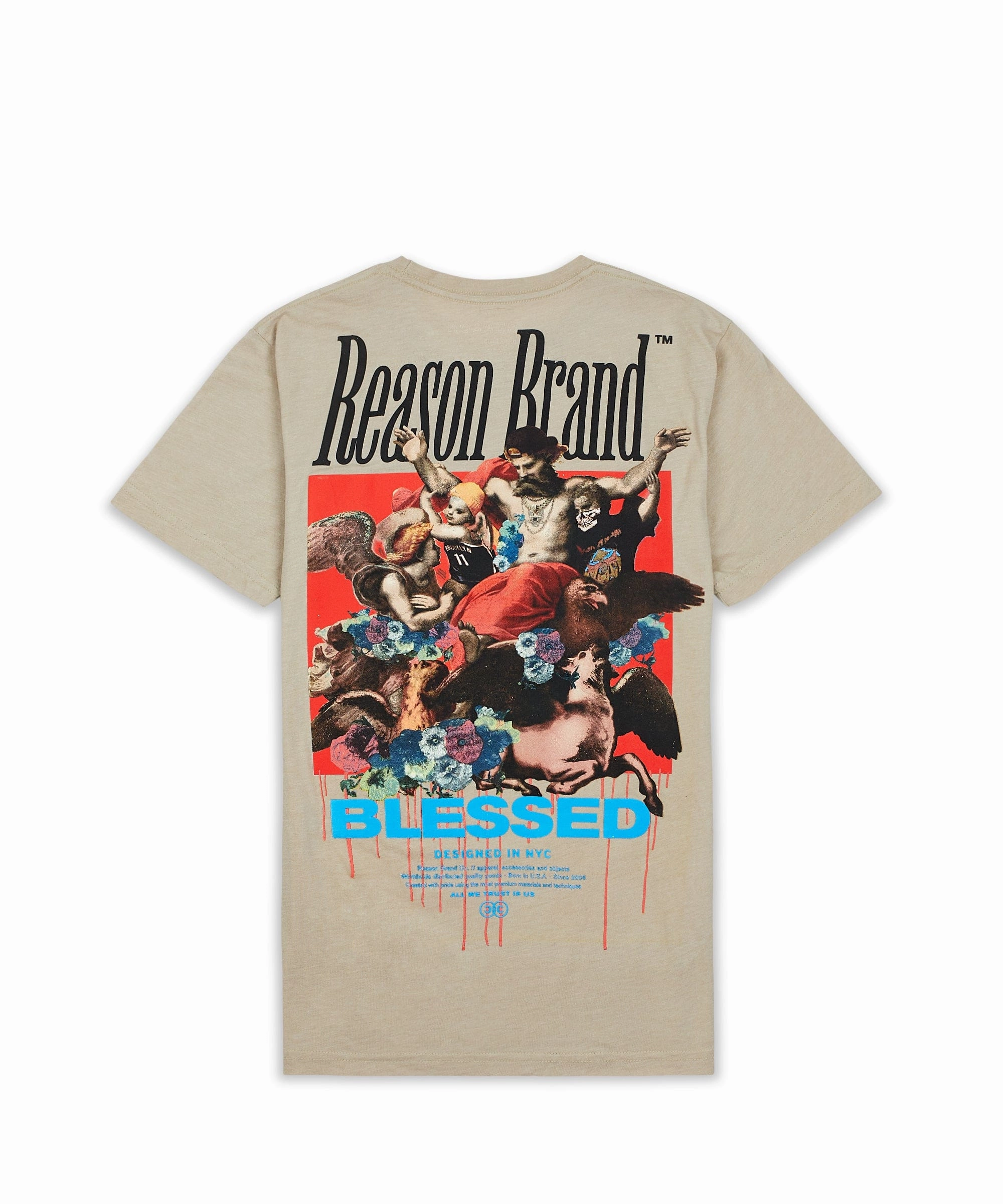 King Of Kings Back Print Blessed Short Sleeve Tee - Khaki Reinforced Shoulder Seams