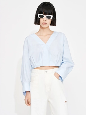 Cropped V-neck Cotton Top Classic Style