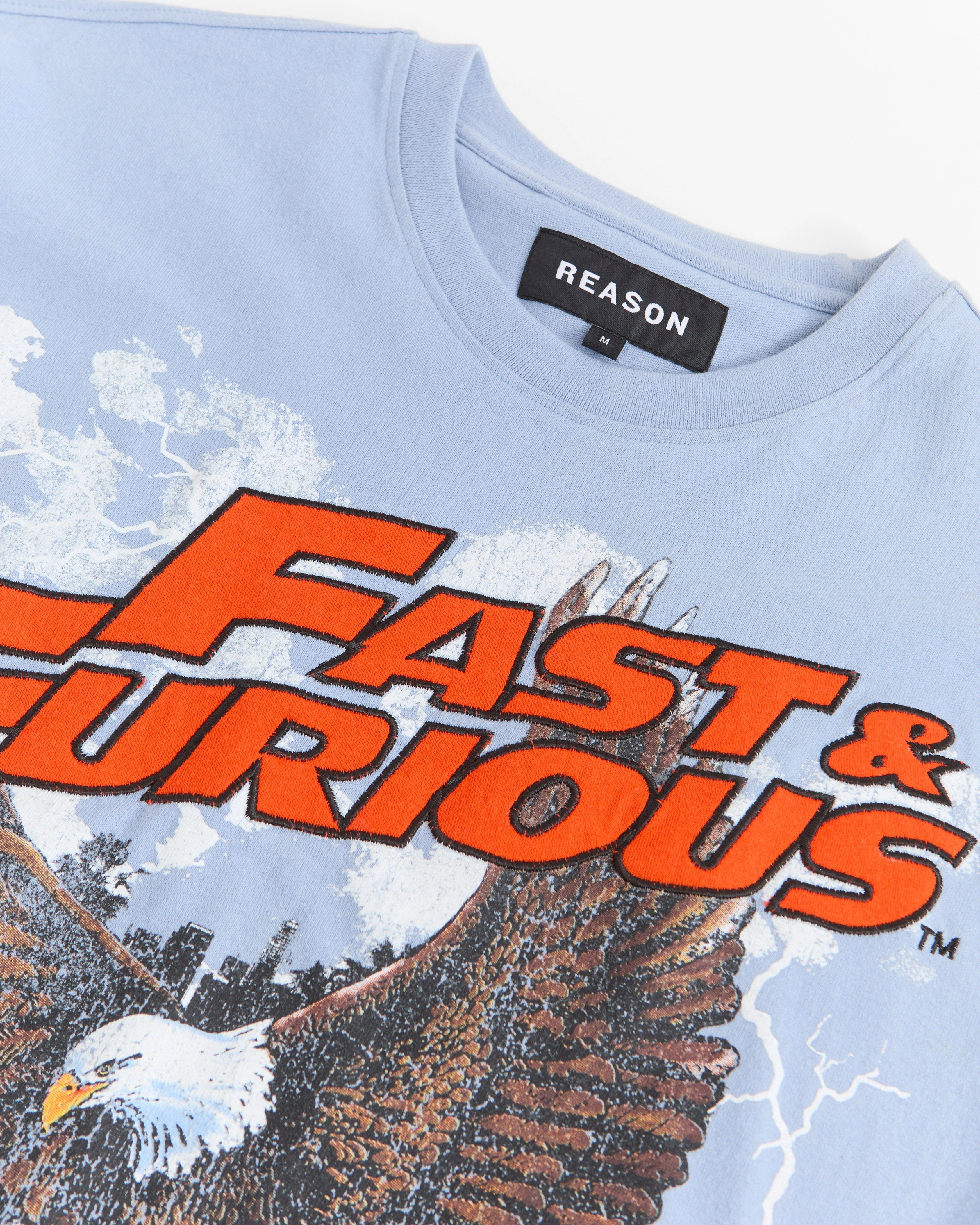 Fast & Furious Short Sleeve Tee - Light Blue Bonded Hemline