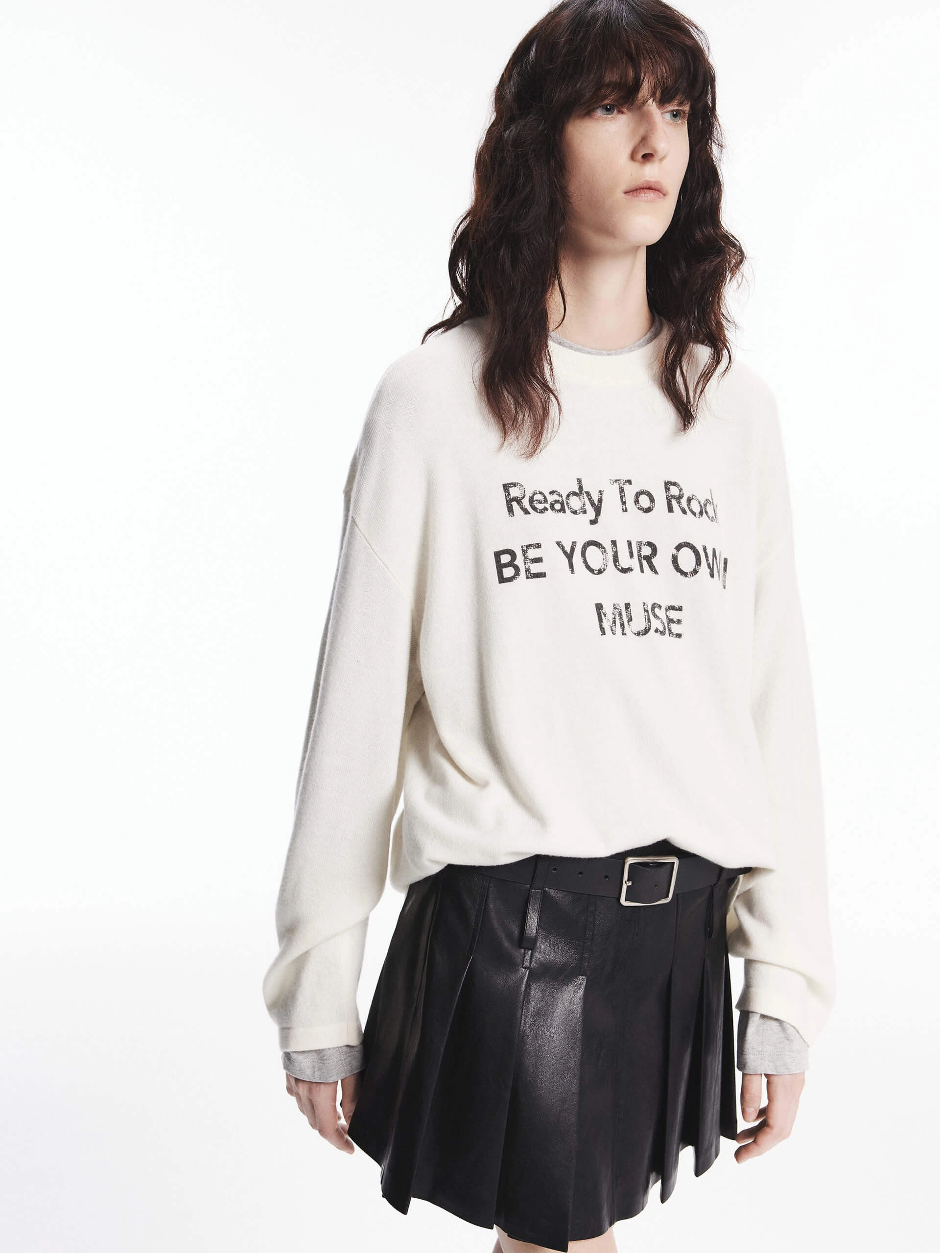 Front Letter Loose Sweater Rolled Hem Detailing Non Irritating Seam Finish