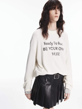 Front Letter Loose Sweater Rolled Hem Detailing Non Irritating Seam Finish