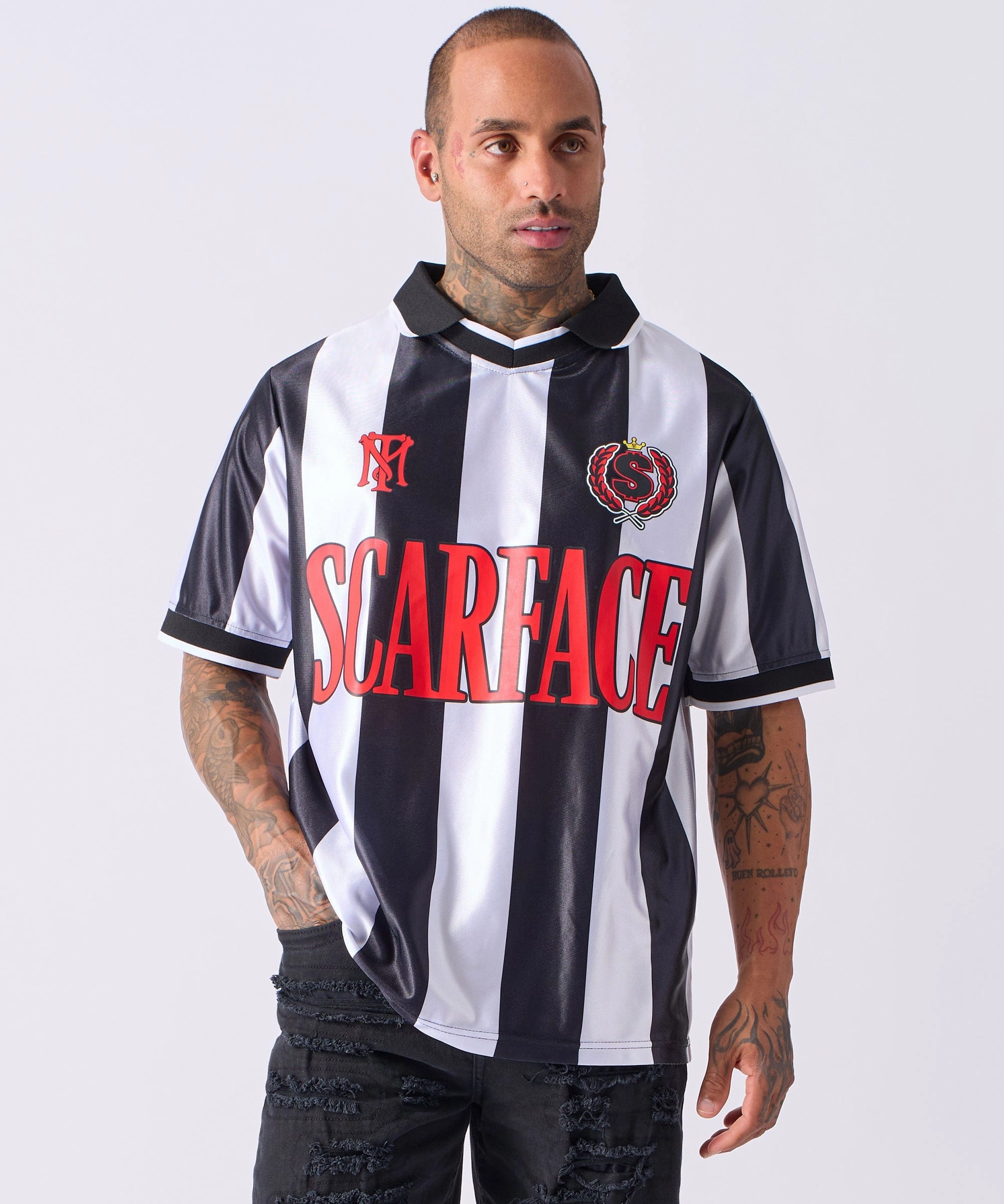 Contrast Stitch Scarface Soccer Jersey - Black&White