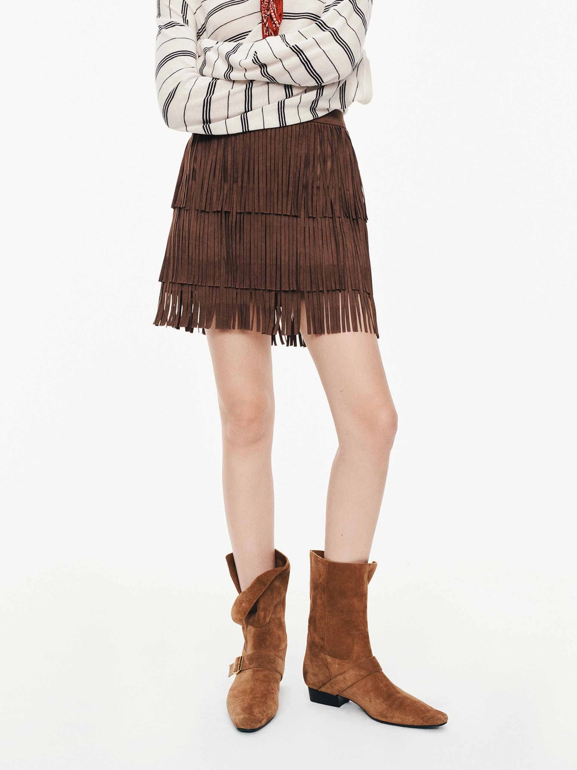AbrasionResistant Fringe Faux Suede Mini Skirt