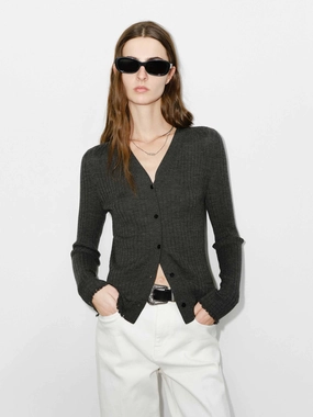Close Fit Wool Knit Cardigan RawEdgedDesign Office Wear