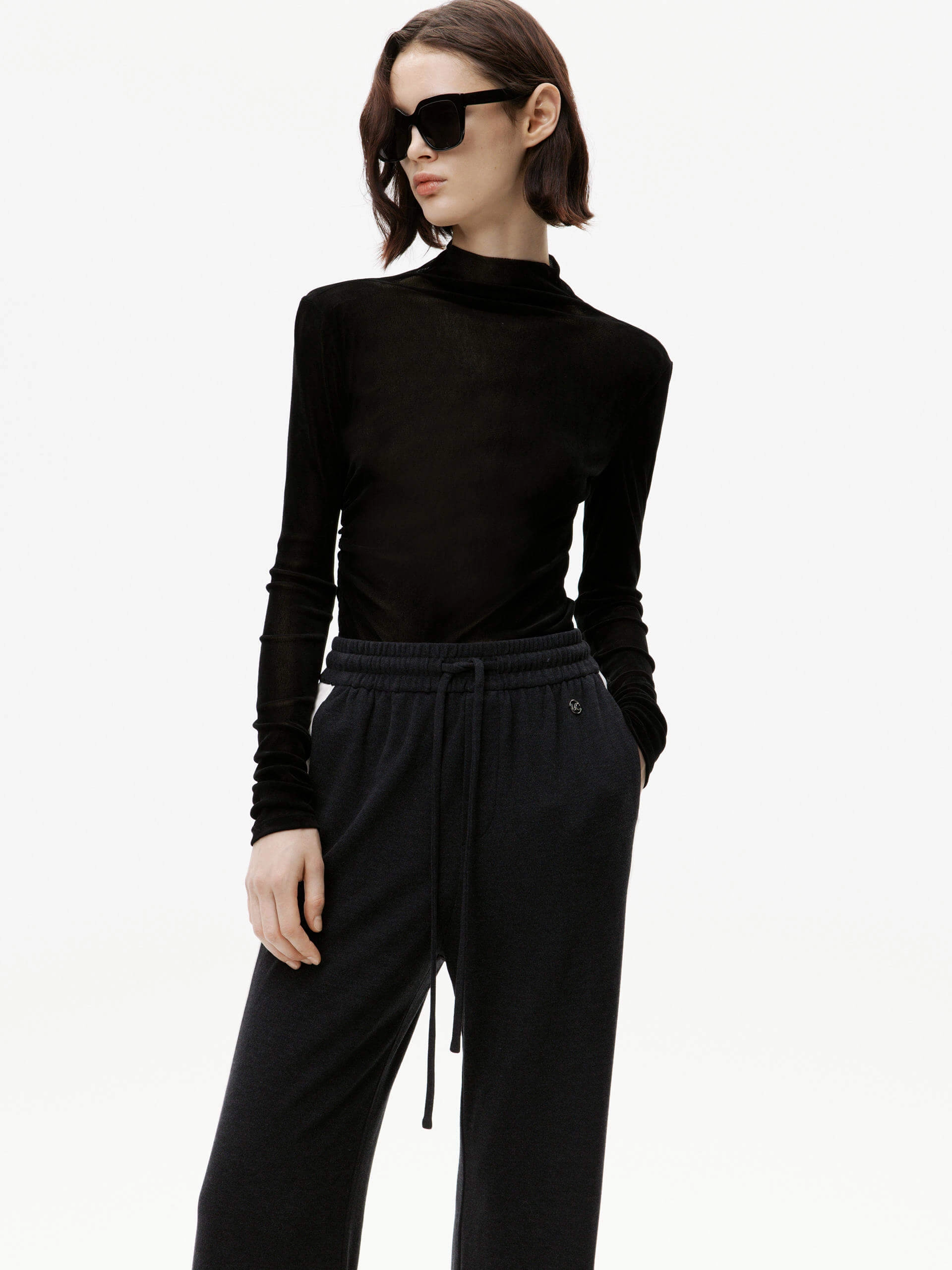 Abrasion Resistant Fabric Pleated Detail Turtleneck Top