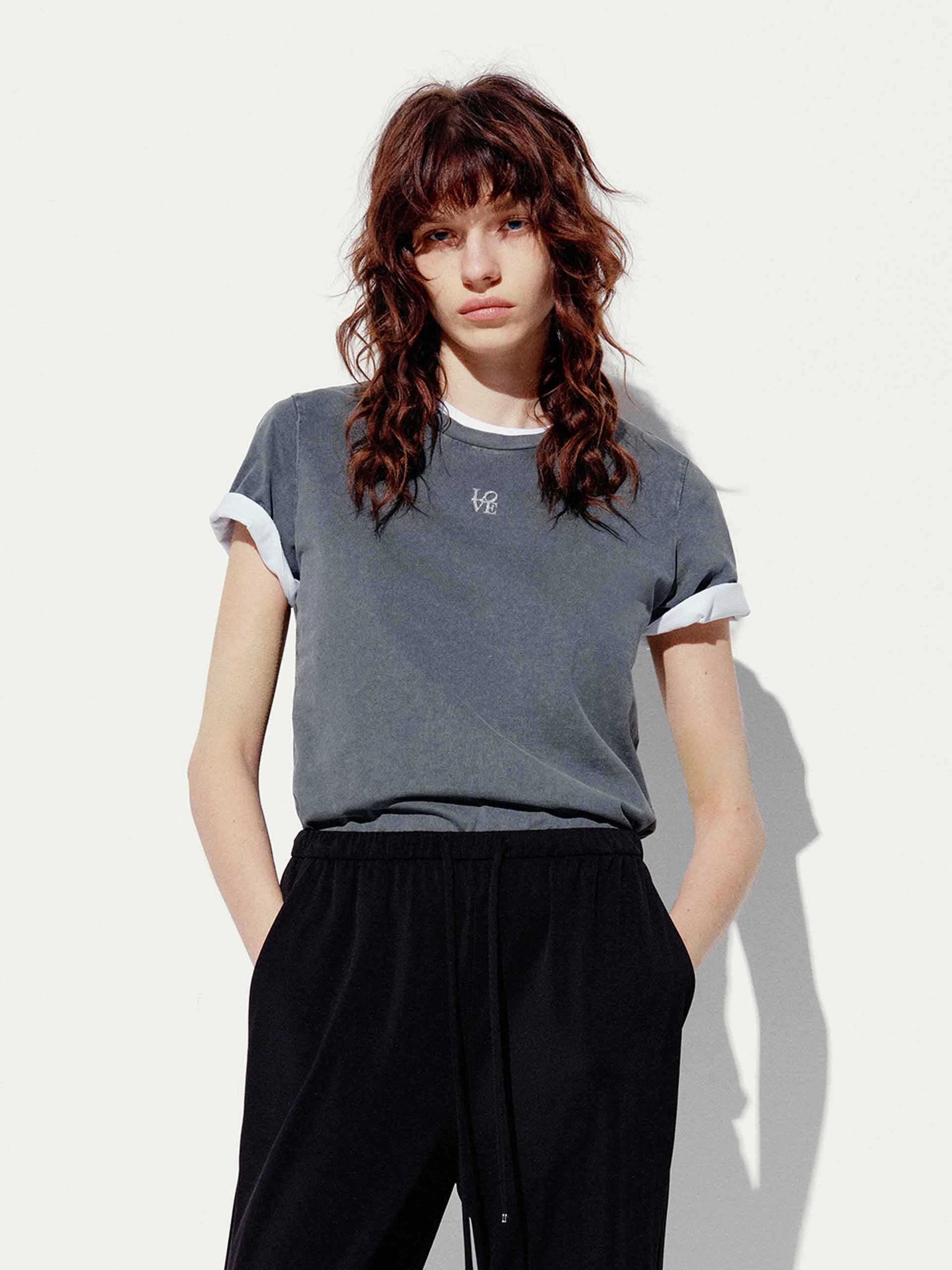 LOVE Print Round Neck T-shirt Foam Print Detail Airflow Mesh Panels