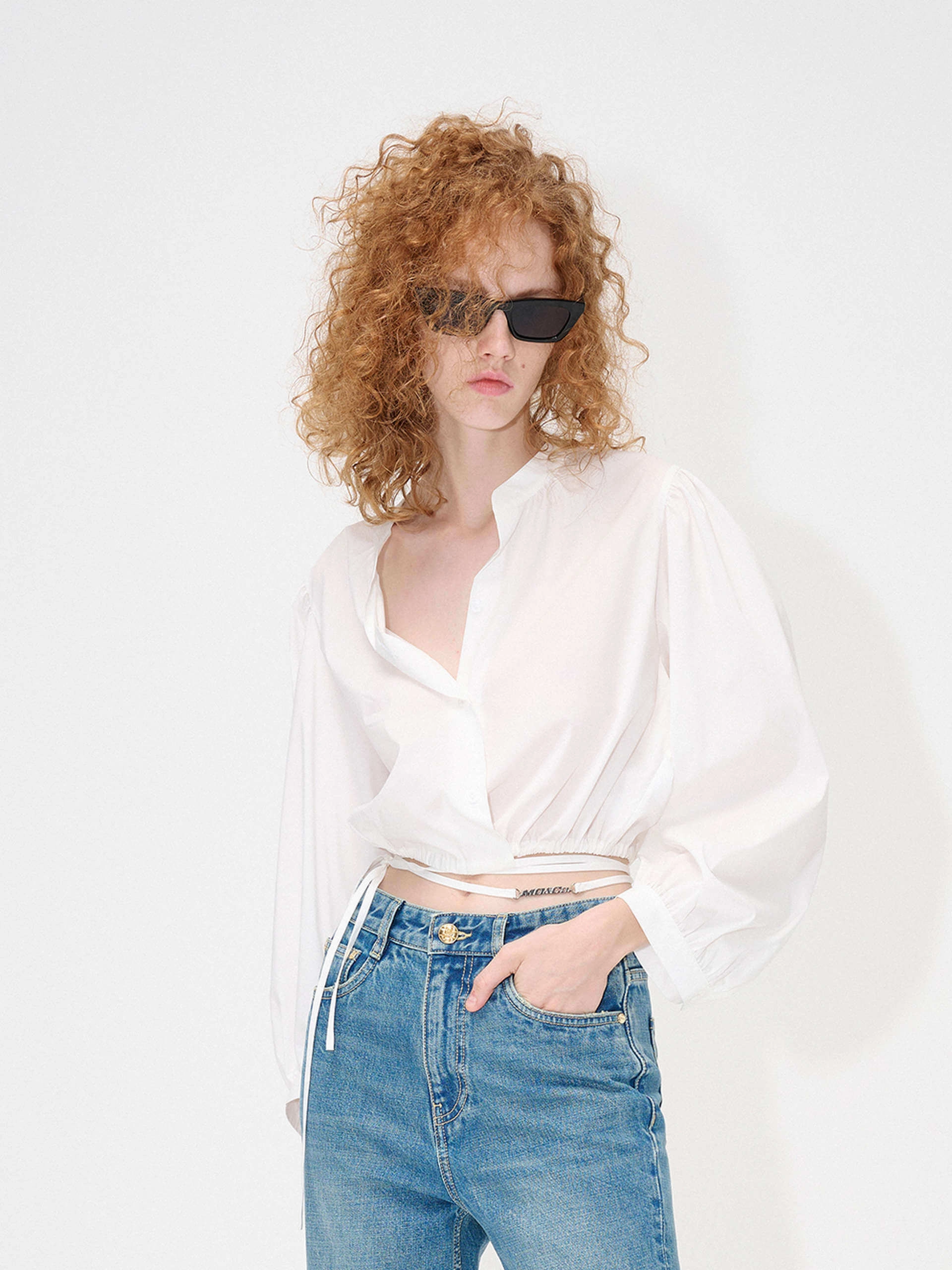 Cropped Tie Detail Shirt ConvertibleCollar