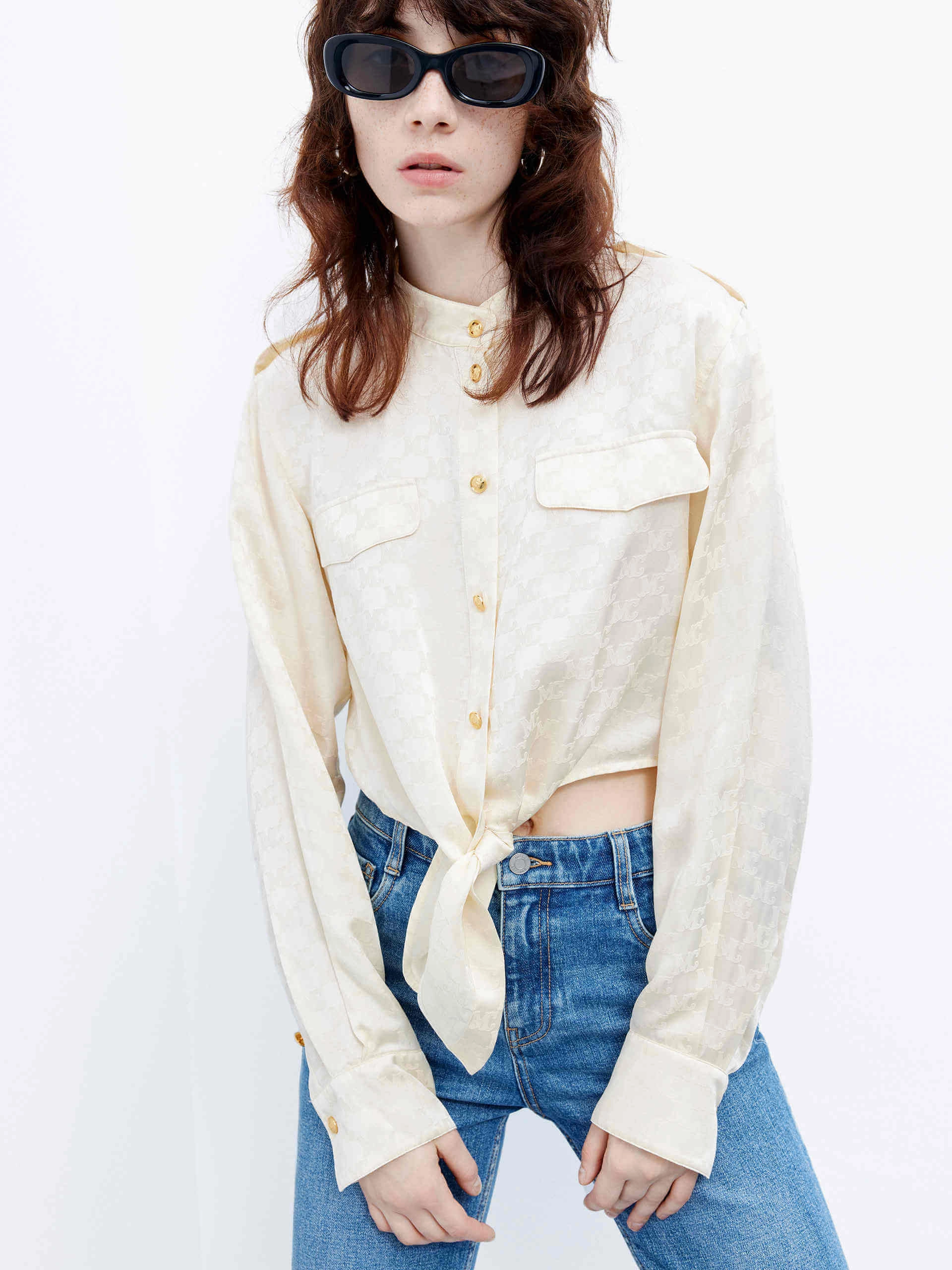 Tailored Seams ZeroWaste Pattern Tie Front Jacquard Shirt