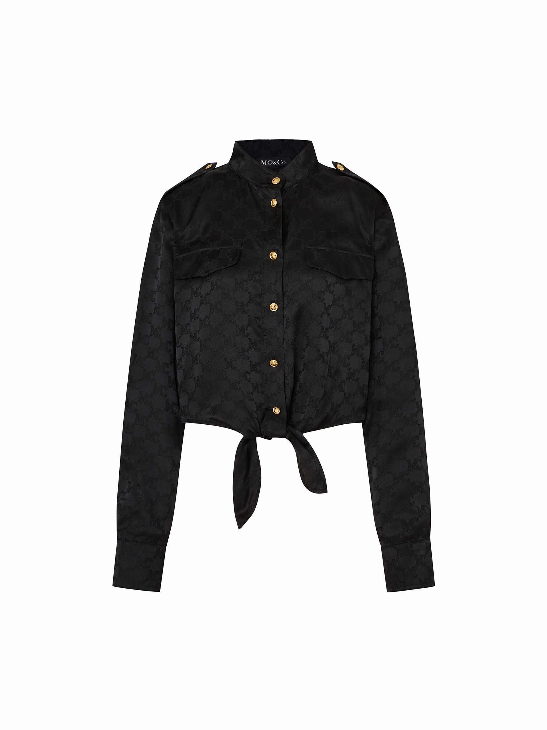 Versatile Layering Cut Tie Front Jacquard Shirt