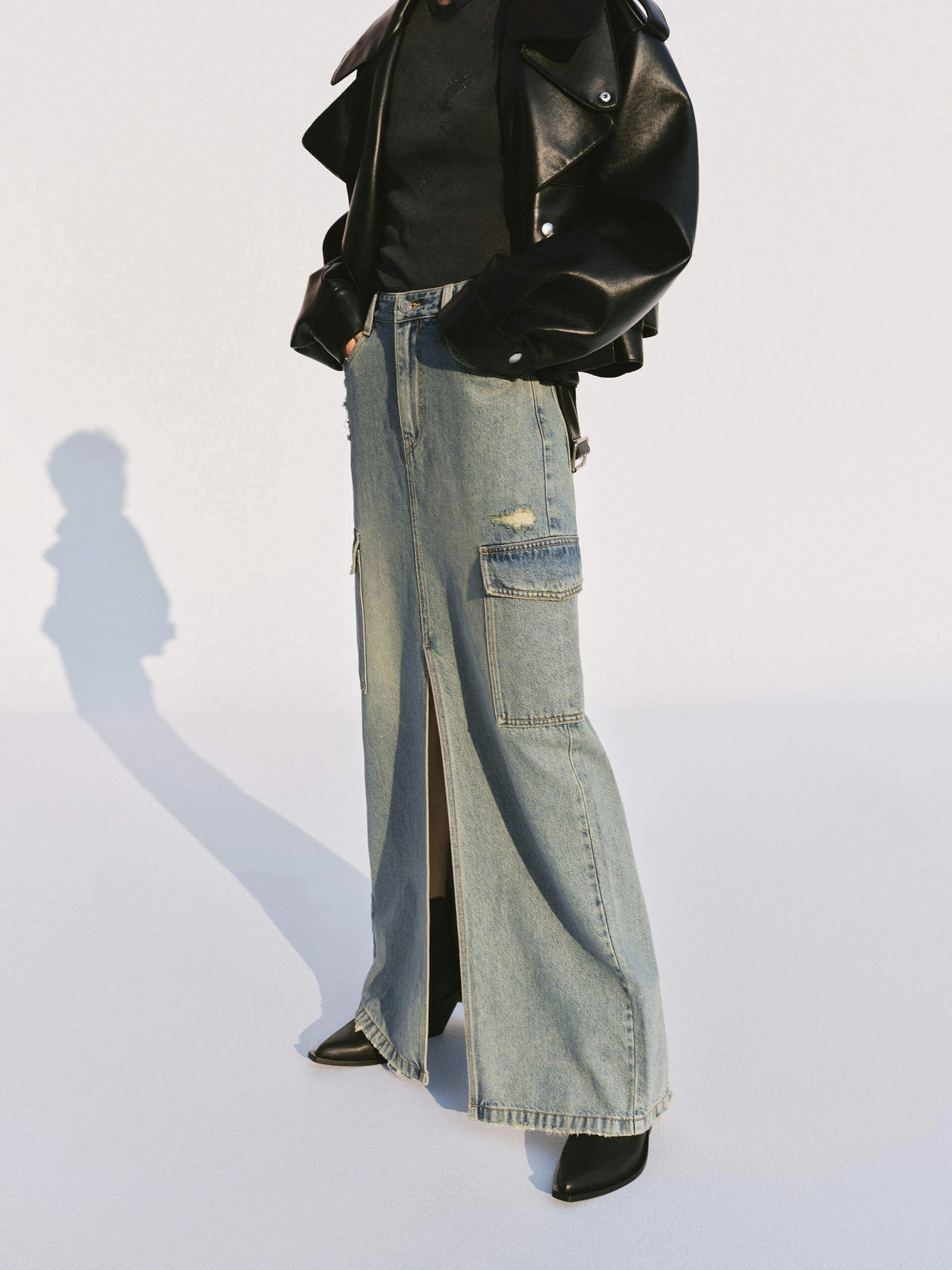 Front Slit Distressed Skirt Stylish Fit