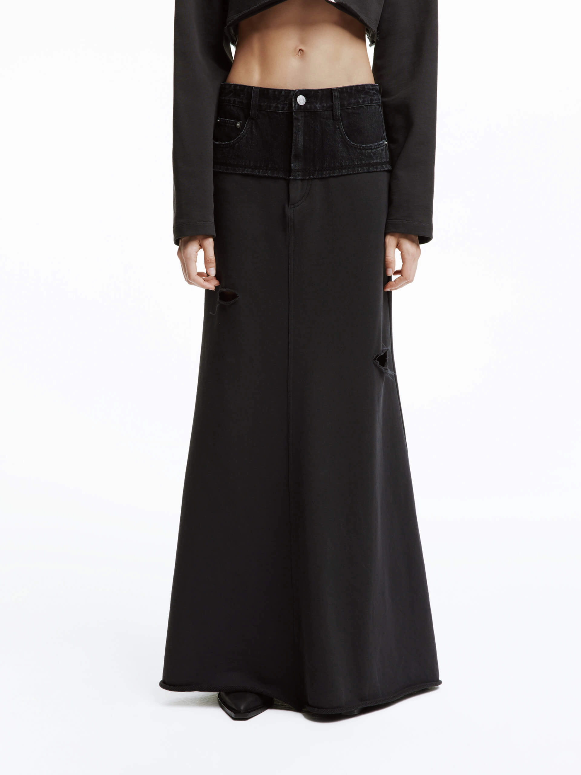 Tangle Free Cuffs Wrinkle Resistant Finish Paneled Ripped Detail Skirt