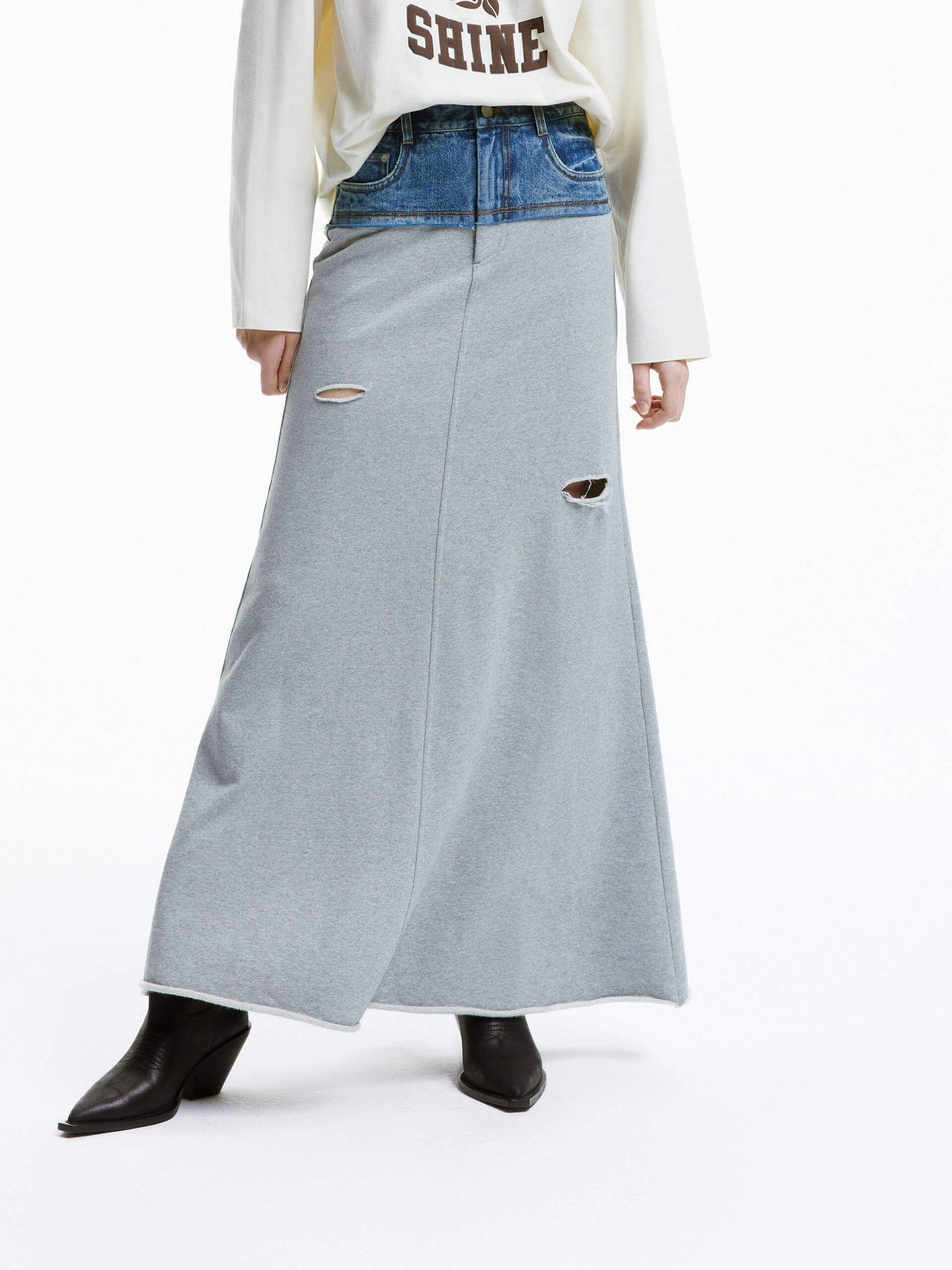 Urban Ready Paneled Ripped Detail Skirt