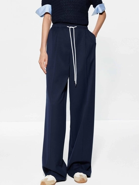 High Durability Stitching Stretch Material Drawstring Straight Cut Trousers