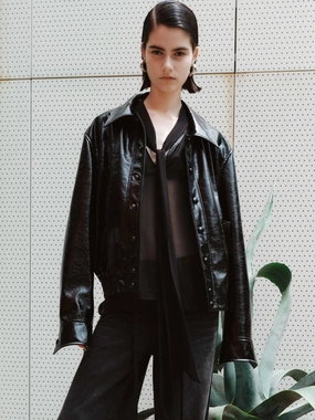 QuickDryMaterial Snap Button Leather Jacket