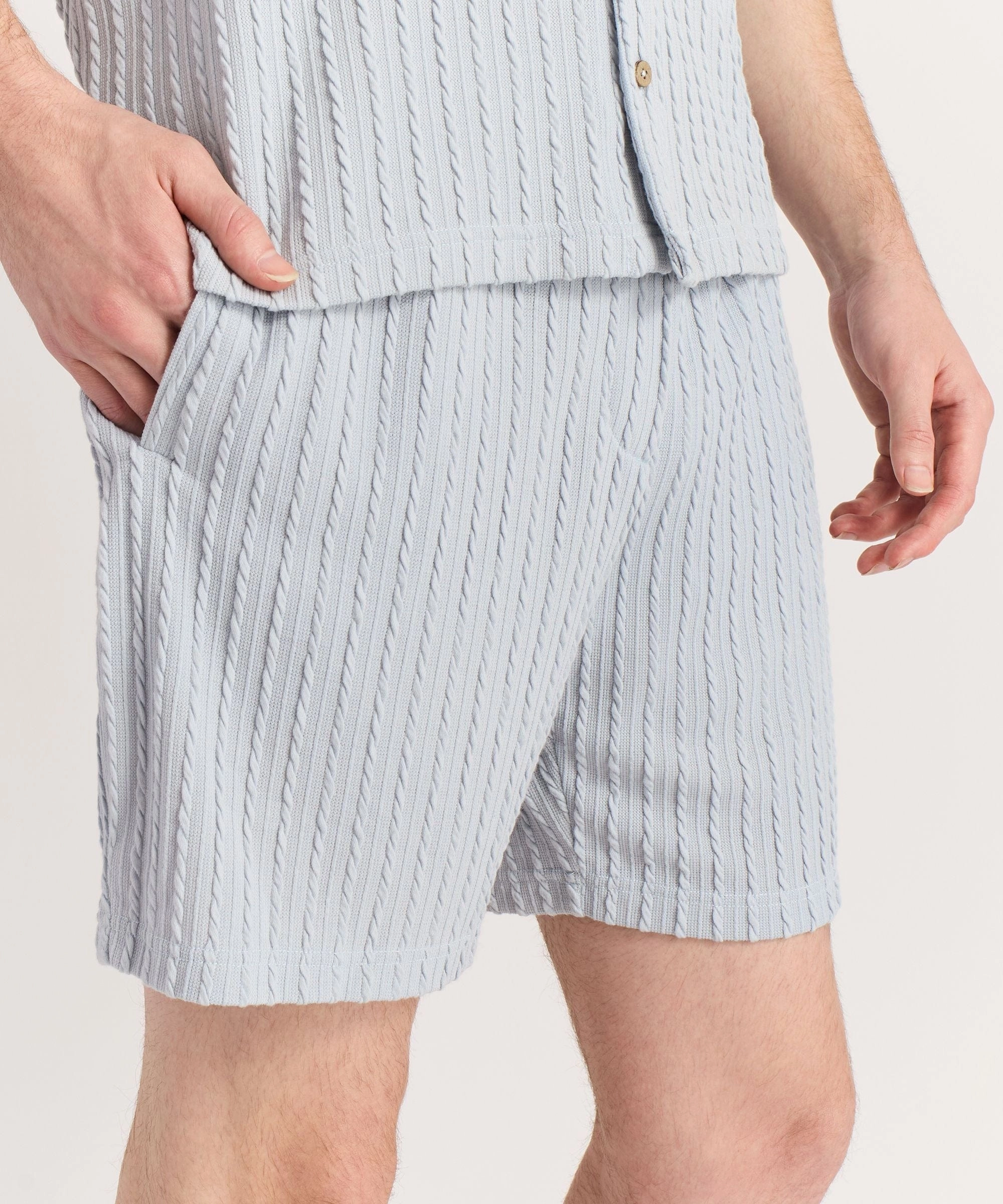 Moisture wicking Bound Seam Edges Jacquard Knit Textured Shorts - Light Blue