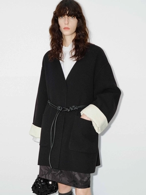 Eco Friendly Fabric Wool V-neck Midi Coat