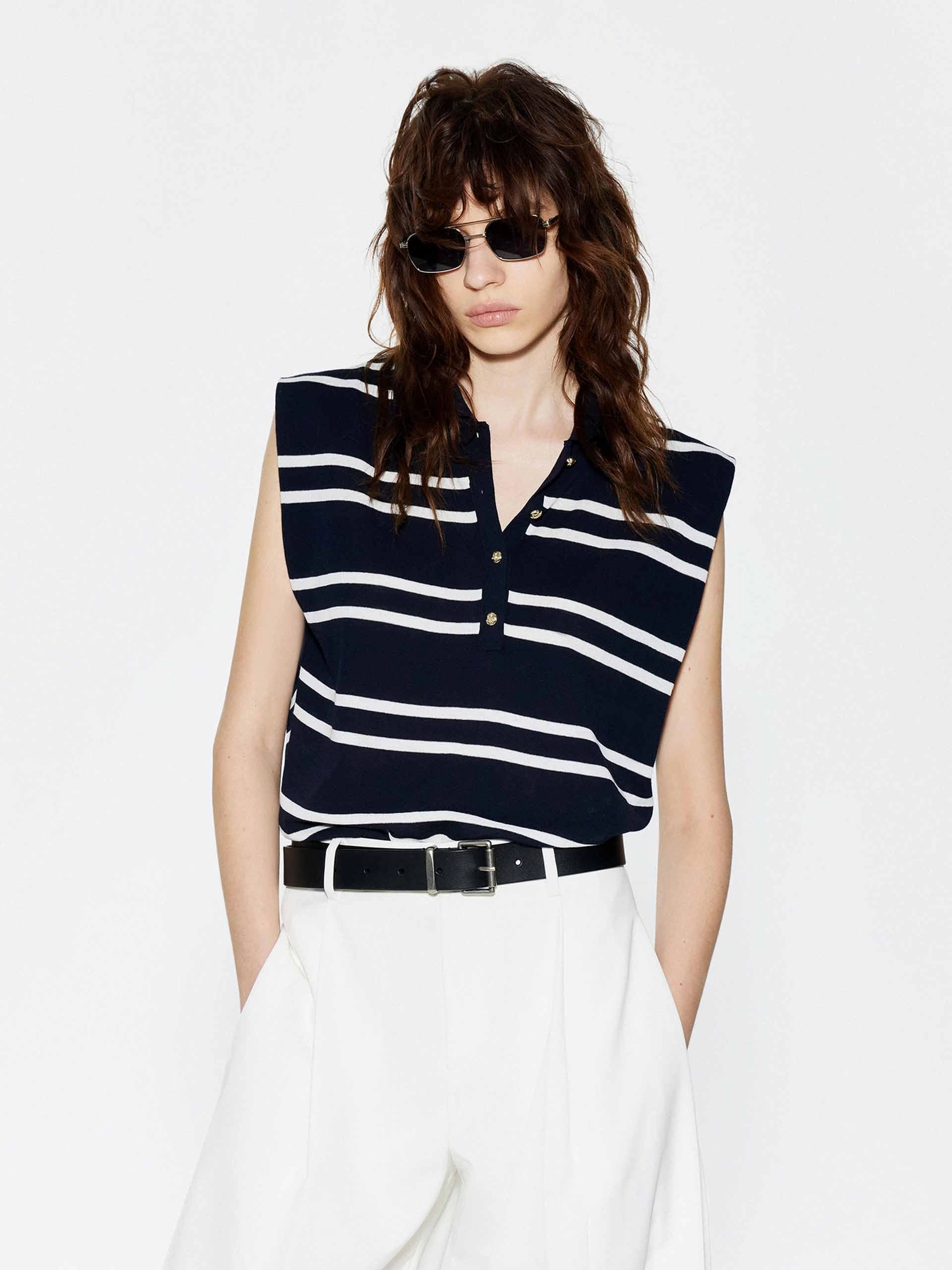Striped Sleeveless Knitted Top HypoallergenicFabric ReinforcedHem