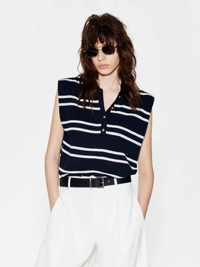 Striped Sleeveless Knitted Top AntiStaticLining Reverseble Design