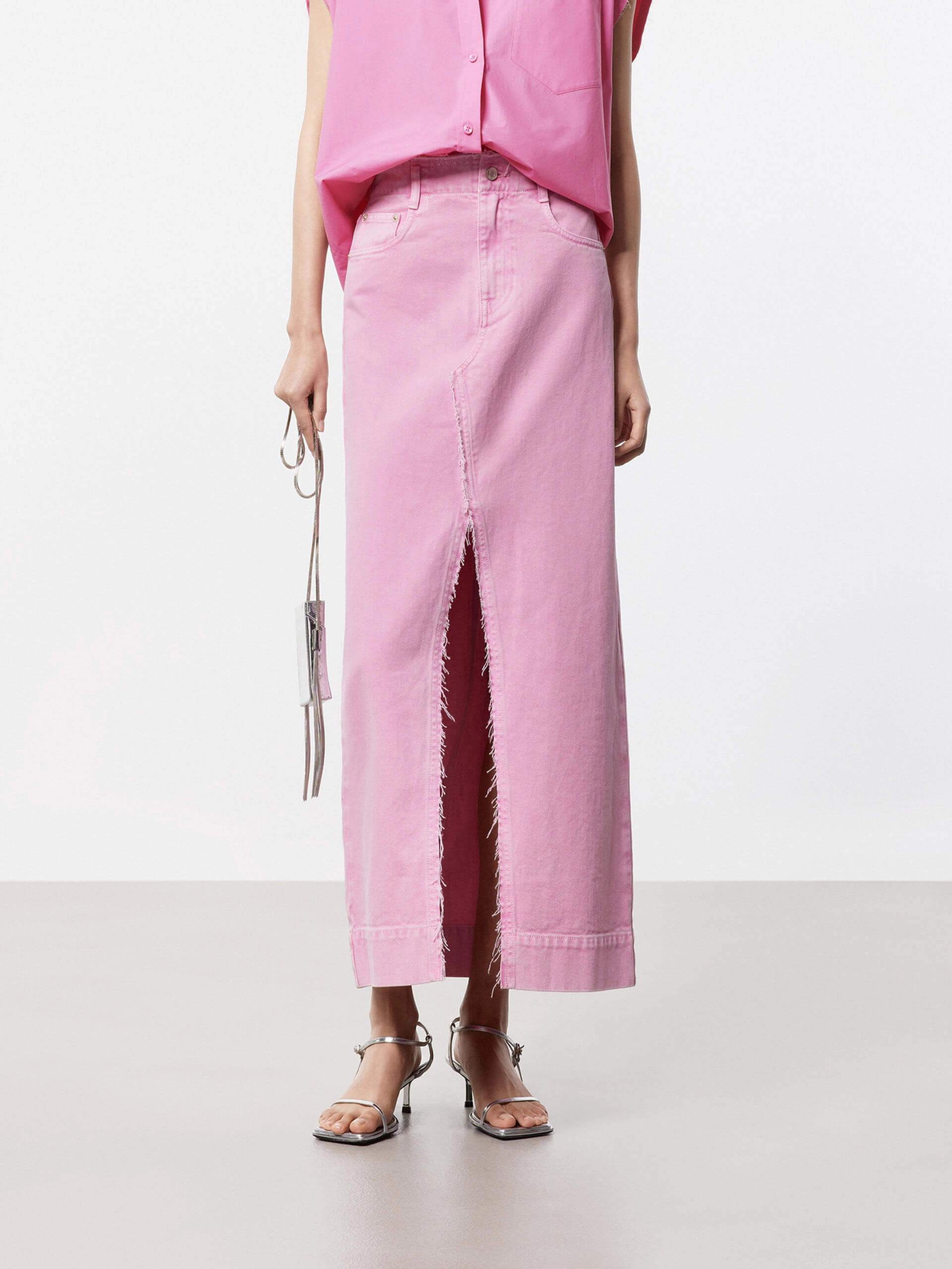 Front Slit Pink Skirt Recycled fibers